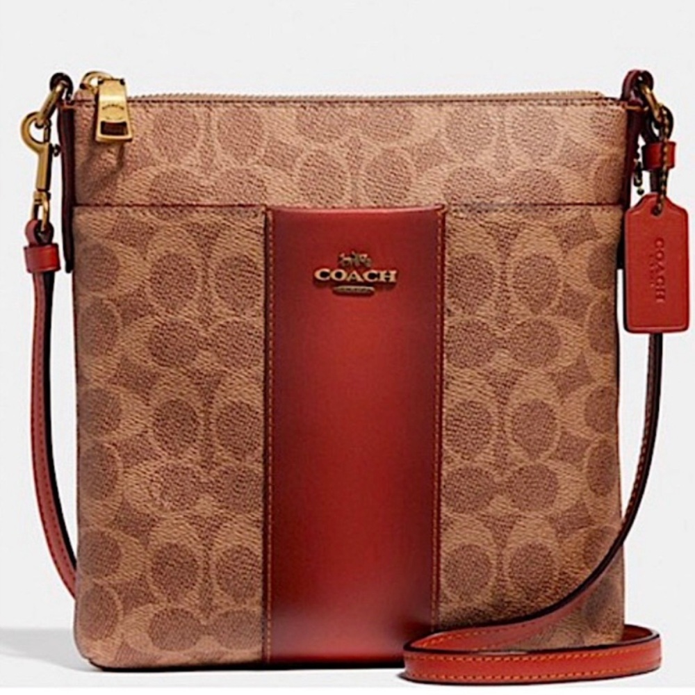 Coach Canvas/leather Crossbody Bag With Signature C Logo Tan/brown